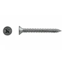 Hex-head screw anchor for fastening into concrete, brick, or block. Made of 410 stainless steel with a drilling tip and Phillips flat head. Removable design. Includes bit. 100 pieces per pack. Inch system