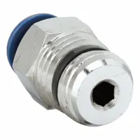 This nickel-plated brass tube fitting features a Push-to-Connect connection on one end and a 1/4"-18 male NPT thread on the other. It is designed for 1/4" OD tubing and supplied in a 10-pack. Typical applications include pneumatic, fluid handling, and instrumentation systems requiring quick, tool-free connections