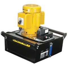 The ENERPAC ZE3104DB is a stationary electric hydraulic pump unit with a maximum operating pressure of 10,000 psi, a maximum flow rate of 40 cu in/min, and a 1 hp motor. This 3-way, retract-type pump is suited for industrial applications requiring a consistent hydraulic power source, such as powering cylinders, presses, and other hydraulic equipment.