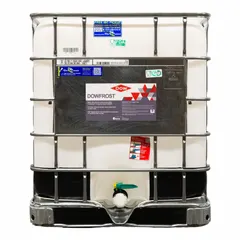 DOWFROST is a clear, food-grade propylene glycol heat transfer fluid supplied at 30% concentration in a 265-gallon tote. It operates within a temperature range of -49°F to 248°F. This fluid is used in closed-loop heating and cooling systems where incidental food contact may occur, such as in beverage processing, dairy plants, breweries, and HVAC systems.