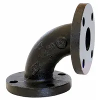 This 90° elbow features flange x flange connections and is rated Class 125 with a maximum operating pressure of 175 psi at 150°F. It is used to change flow direction in low-pressure piping systems for water, steam, or gas applications