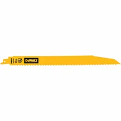 General purpose reciprocating saw blade with 6 teeth per inch, 12-inch length, and 0.06-inch thickness. Sold in a 5-pack. Suitable for straight cuts in wood, metal, and plastic during demolition, construction, and renovation tasks.