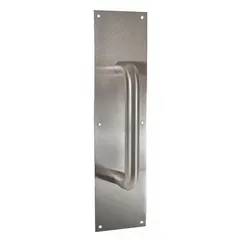 This standard door pull is constructed from copper alloy with a gray finish. It measures 16 inches in height and is designed for hand operation. Suitable for use on doors in commercial or institutional settings where a functional grip is required.