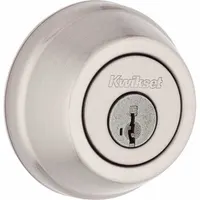 Standard cylindrical deadbolt for doors up to 1-3/4 in thick. Satin nickel-plated finish with Kwikset KW1 keyway. Core included. ADA compliant for accessibility