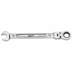 This 12 mm metric combination wrench features a 12-point ratcheting box end for faster fastener turning in confined spaces. The chrome finish resists corrosion, and the overall length of 178 1/2 mm provides adequate leverage for general mechanical and maintenance tasks.