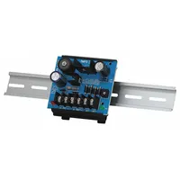This power supply board provides a regulated DC output of 6/12/24V at 2.5A. It is constructed from phenolic/fiberglass material and features a DIN-rail mount design for installation in control panels, security systems, and automation enclosures