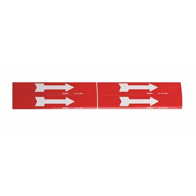 BRADY Pipe Marker: Red, White, 7 in Wd, Vinyl, 7 in Roll Wd - Pipe Marker Directional Flow Arrows