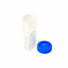 Staining jar for microscope slides, made from polypropylene copolymer. Measures 98 mm in height and 30 mm in width. Suitable for routine staining procedures in laboratory settings.