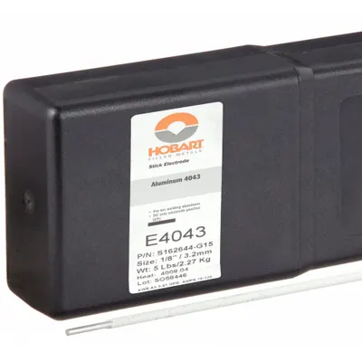 HOBART Aluminum Stick Welding Electrode, E4043, 1/8 in x 14 in, 5 lb - Aluminum Stick Welding Electrodes