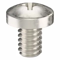 Pan head machine screw with #2-56 thread, 1/8 in length, made from 18-8 stainless steel with plain finish. Features a Phillips drive with #1 drive size. Suitable for fastening components in light-duty assemblies, electronics enclosures, and precision equipment where corrosion resistance is required. Sold in a 100-piece pack.