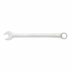 Alloy steel construction with satin finish. 12-point box end provides secure grip on fasteners. Offset design improves knuckle clearance. 24-inch length offers leverage for high-torque applications in heavy equipment maintenance and industrial repair.