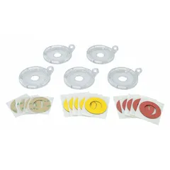 Clear base for removable-cover push-button lockouts. Accommodates buttons up to 0.63 in diameter. Used in lockout/tagout procedures to isolate push-button actuators and prevent accidental machine startup during maintenance. Pack of 5.