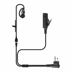 This earpiece is designed for use with compatible two-way radios, featuring a shirt/lapel microphone with push-to-talk capability. It includes an earbud for private listening and has two wires. The black finish and earbud style make it suitable for communication in various environments.