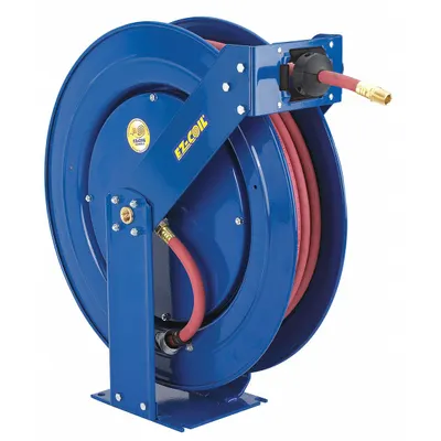 COXREELS Spring Return Hose Reel: 50 ft (3/8 in I.D.), 3/8 in MNPT, 300 psi Max Op Pressure - Truck-Mount Controlled-Retraction Air or Water Spring-Return Hose Reels