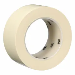 This general purpose surface protection film tape features a tan vinyl film backing with a rubber adhesive, providing conformability and clean removal. It is commonly used for masking, bundling, and protecting surfaces during painting, coating, or shipping in industrial maintenance and manufacturing applications.