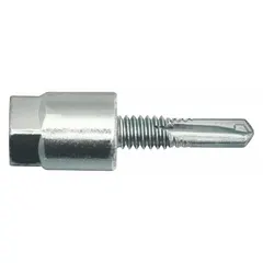 Steel rod hanger for suspending threaded rod from overhead steel structures. Designed for vertical mounting with a 1/4 in screw size and 2-1/4 in overall length. Suitable for supporting piping, conduit, or mechanical systems in industrial and commercial applications. Pack of 25.