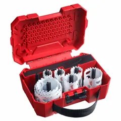 This 12-piece hole saw kit features carbide-tipped teeth with 3 teeth per inch for cutting through wood, metal, and plastic. Maximum cutting depth is 1-5/8 inches. Suitable for creating clean holes in multi-material surfaces during electrical, plumbing, and HVAC installations.