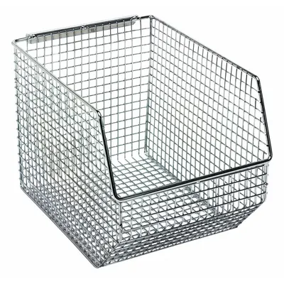 QUANTUM STORAGE SYSTEMS Hang and Stack Bin: 8 in x 10 1/2 in x 7 in, Silver - Vented Metal Wire-Mesh Bins