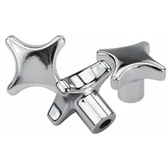 This 4-arm knob features an unthreaded hole for manual adjustment and clamping in industrial machinery. Made of stainless steel, it resists corrosion in washdown, food processing, and chemical environments. The knob has a 32 mm diameter, a 1/4 in hole diameter, and a 12 mm hole depth.