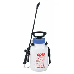 Handheld sprayer with a 1 1/2 gallon poly tank, rated for 45 psi and a spray distance of 10-20 ft (max 20 ft). The tank is chemically compatible with acids, making it suitable for cleaning and degreasing tasks that require resistance to acidic solutions.