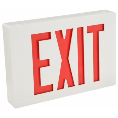 LITHONIA LIGHTING Exit Sign: Emergency Battery Backup, LED, White, Red, 1 Faces, Ceiling - Aluminum Lighted Exit Signs