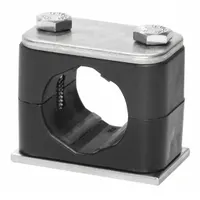 This smooth-core Beta clamp secures a single line with a 316 stainless steel clamp and a polypropylene cushion. It is used for routing and supporting pipes, hoses, or tubes in hydraulic and pneumatic systems, providing corrosion resistance and vibration dampening