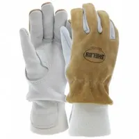 SHELBY Firefighter Gloves: Deer Leather Palm, Pigskin Leather, Gold/Tan, Cuff Wristlet, L, 1 PR (MPN 5004L)
