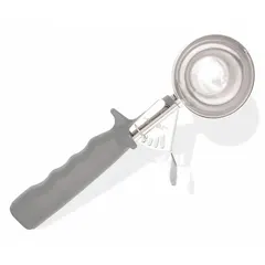 This #8 disher features a 2 3/4 in bowl diameter and 4 oz capacity, constructed with an 18-8 stainless steel bowl and plastic handle. NSF certified for sanitation, it is used in commercial food service for portioning soft foods such as ice cream, mashed potatoes, or cookie dough.