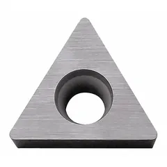 Carbide triangle turning insert for general turning, facing, and profiling operations. Suitable for medium-duty machining of steel, stainless steel, and cast iron in industrial manufacturing.