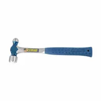 Steel ball-peen hammer with a 16 oz head, 1-1/4 in face diameter, and 13 in overall length. Plain grip handle. Used for shaping metal, striking chisels, and riveting in metalworking and fabrication tasks