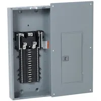 Main lug load center for 1-phase, 120/240V AC systems. Rated 200A with 65kA short circuit current rating. Provides 30 spaces and supports up to 10 tandem breakers. Includes a combination flush/surface cover for indoor use. Convertible design with plug-on neutral for simplified wiring