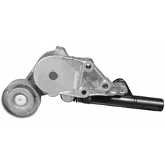 Self-adjusting belt tensioner with a single pulley, outside diameter 2 3/4 inches. Automatically maintains proper belt tension in vehicle accessory belt drive systems, supporting alternators, water pumps, and other engine-driven components.