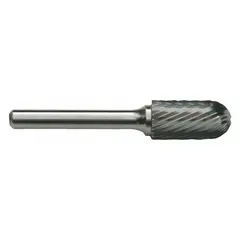 Single-cut ball-nosed cylinder bur with 1/2" diameter by 1" length head and 1/4" shank. Trade number SC-5L6. Designed for material removal, deburring, and shaping in metalworking and fabrication, with ball-nose geometry enabling contouring and finishing in confined areas.