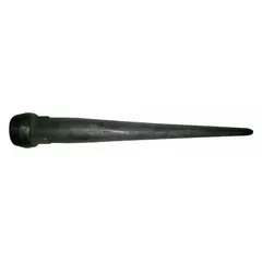Round bull pin with a 1-1/4 in shank width and 9-1/4 in taper length, 10 in overall length. Used for aligning holes and driving pins in industrial assembly, metalworking, and equipment maintenance.