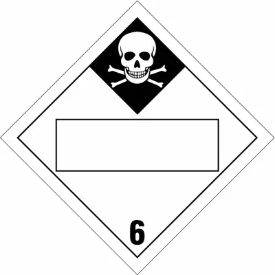 BRADY DOT Container Placard: 6 - Class 6: Toxic, Poison Inhalation & Infectious Substances