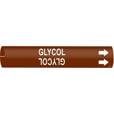 BRADY Pipe Marker: Glycol, Brown, White, Fits 1 1/2 to 2 3/8 in Pipe O.D., 1 Pipe Markers - Glycol Snap-On Pipe Markers