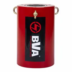 Steel hydraulic ram with 200 ton nominal capacity and 6 in nominal stroke length. Double-acting design for controlled extension and retraction. Used in heavy lifting, pressing, and structural alignment tasks in industrial maintenance and manufacturing.