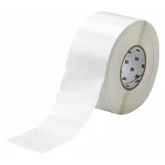 Vinyl, white matte wraparound label for permanent wire and cable identification on 10 AWG to 4 AWG wire gauge. Measures 1 7/16 in x 13/16 in. Compatible with i5100 printer series and requires R4307 ribbon. Used in industrial electrical panel, machine, and facility marking applications.