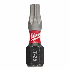 Set of 25 insert bits with T25 Torx head and hex shank, designed for driving Torx fasteners in assembly and maintenance tasks. Constructed from alloy steel, these bits fit standard impact drivers and screwdrivers for secure torque transfer.