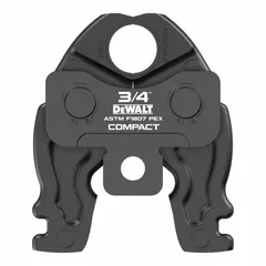 Press jaw for use with DEWALT compact press tools. Designed for crimping or pressing fittings onto pipes in plumbing, HVAC, and industrial piping systems. Provides secure connections for copper, stainless steel, and PEX tubing.