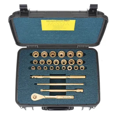 AMPCO Socket Wrench Set: Non-Magnetic/Non-Sparking, 1/2 in Drive Size, 26 Pieces - Metric Non-Sparking Socket Sets with Drive Tools