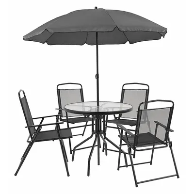 FLASH FURNITURE Round Patio Table Set with Umbrella - Round Patio Table Sets