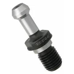 This retention knob secures BT40 taper tool holders in CNC spindles while enabling coolant flow through the tool. Designed for high-pressure coolant applications, it aids chip evacuation and extends tool life. The knob features a 45° angle and 15 mm diameter.