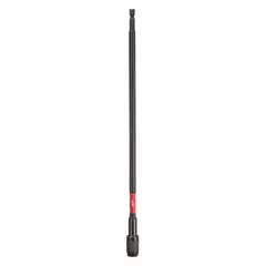 Impact-rated extended-reach bit holder for 1/4 in hex-shank bits. Magnetic tip secures bits during drilling and fastening. Compatible with impact drivers for high-torque applications.