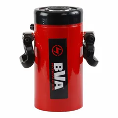 This double-acting hydraulic ram is constructed from steel with a nominal capacity of 75 tons and a nominal stroke length of 13 inches. It is designed for industrial applications requiring controlled bidirectional force, such as heavy lifting, pressing, and positioning in maintenance, construction, and manufacturing.