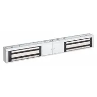 This double-door magnetic lock from the M400 series is constructed of steel and measures 3 inches in height by 1 3/4 inches in width. It features an instantaneous release delay, making it suitable for access control applications on paired doors in commercial or industrial settings where quick egress is required