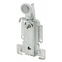 This hanging door roller from PRIME-LINE measures 3 3/4 inches in length and width, with a maximum weight capacity of 40 lb per pair. It is designed for use in sliding or bypass door systems in residential or light-commercial settings