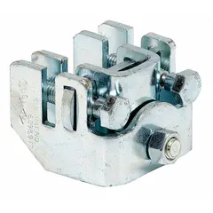 This steel sway brace attachment is designed for bar joist bracing in seismic structural systems. It is galvanized for corrosion resistance and measures 2-1/2 inches in height and length, with a width of 3-5/16 inches. Used to secure bar joists against lateral movement during earthquakes or wind events.