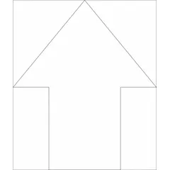 This polyethylene arrow stencil measures 26 inches overall width by 26 inches overall height with a thickness of 0.125 inches. It is used for marking directional indicators, safety signage, or floor markings in industrial facilities. The material resists solvents and wear, making it suitable for repeated use.