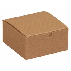 Kraft-colored gift boxes, each with inside dimensions of 4 in length, 4 in width, and 2 in height. Supplied in a 100-pack. Suitable for packaging small gifts, party favors, or lightweight items for presentation.